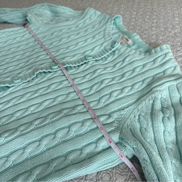 L.L. Bean Cable Knit Cotton Cardigan Sweater Light Aqua Blue Mint Size L - Picture 5 of 10